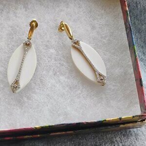 14k gold white onyx and diamond dangling earrings